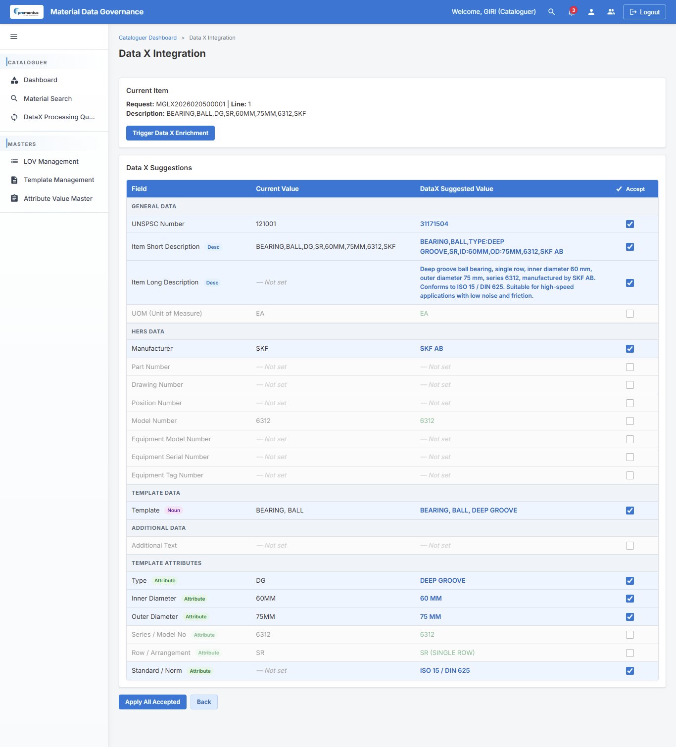 MDG DataX Integration